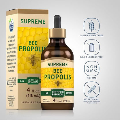 Piping Rock Bee Propolis Tincture | 4 Fl Oz | Certified Botanical Extract Liquid | Non-GMO, Gluten Free Supplement
