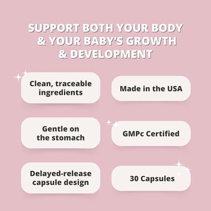 Prenatal Vitamins for Women with Iron, Vitamin D, Calcium & More, Supports Healthy Pregnancy & Baby Development - Maintains Red Blood Cells & Nervous System - Early Pregnancy Must Haves - 30 Caps
