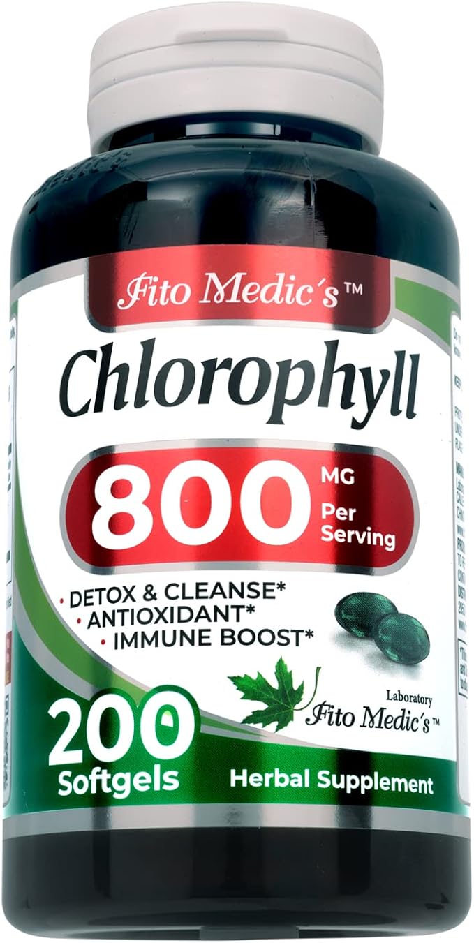FITO MEDIC'S Lab - Chlorophyll - Pure - 800 mg per Serving- 200 Softgels - Chlorophyll Capsules -Detox Cleanse, Greens Supplements- Chlorophyll Pills - Ultra high Absorption.