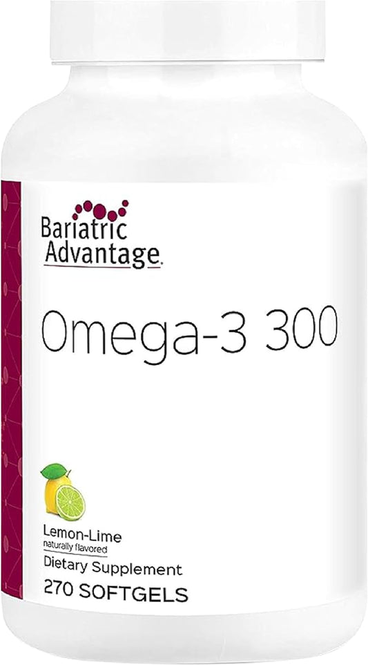 Bariatric Advantage Omega-3 300 EPA DHA Fish Oil Capsules, Concentrated Source of Fatty Acids from Sustainably Sourced Cold Water Fish - Lemon Lime, 270 Softgels