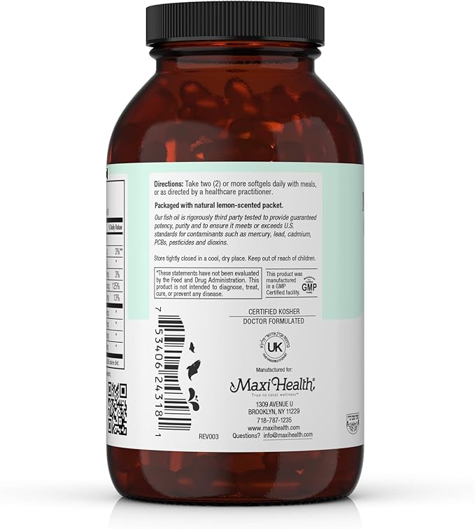 Maxi Health Triple Omega-3 Concentrate - Fish Oil - "1000 IU" Vitamin D3 (190 Capsules)