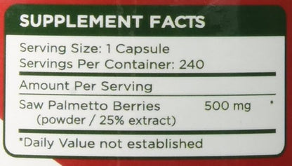 Zenesis Labs Saw Palmetto Extract - 240 Capsules - 500mg/capsule - 200% More Capsules Than Most Competitors