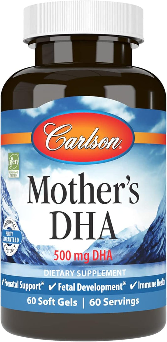 Carlson - Mother's DHA, 500 mg DHA, Prenatal Support, Fetal Development & Immune Health, 60 Softgels