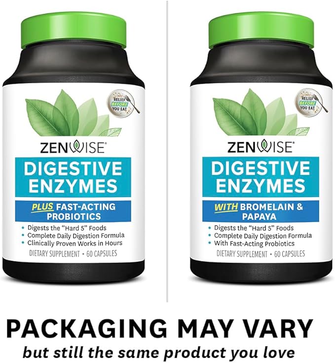 Zenwise Health Digestive Enzymes and Bromelain for Gut Health - Probiotic Multi Enzymes with Prebiotics and Probiotics for Women and Men for Digestive Health and Bloating Relief for Digestion - 60 CT