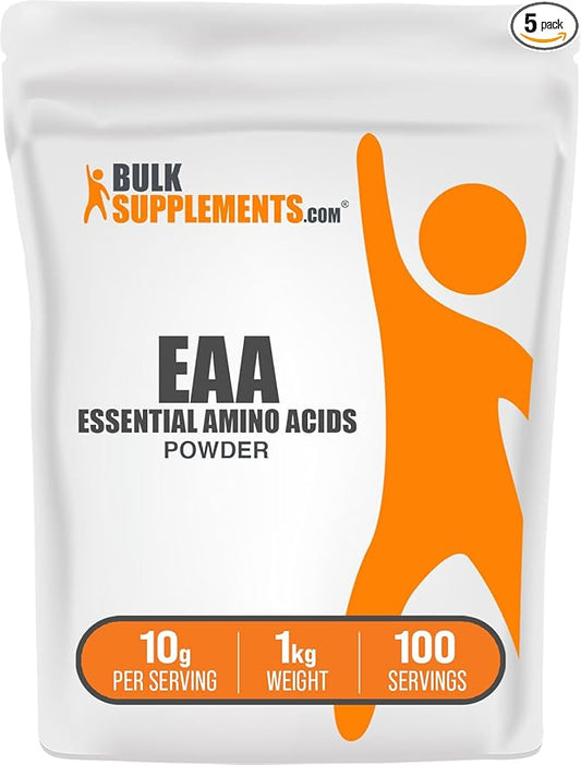 BulkSupplements.com Essential Amino Acids Powder - Essential Amino Acids Supplement, EAA Powder - Unflavored & Gluten Free, 10g per Serving, 1kg (Pack of 5) (11 lbs)