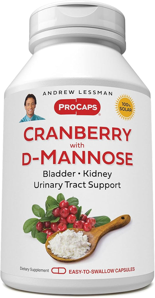 ANDREW LESSMAN Cranberry with D-Mannose - 30 Capsules - Supports Bladder, Kidney and Urinary Tract Health. High Potency Standardized Cranberry Concentrate and D-Mannose. Easy to Swallow Capsules