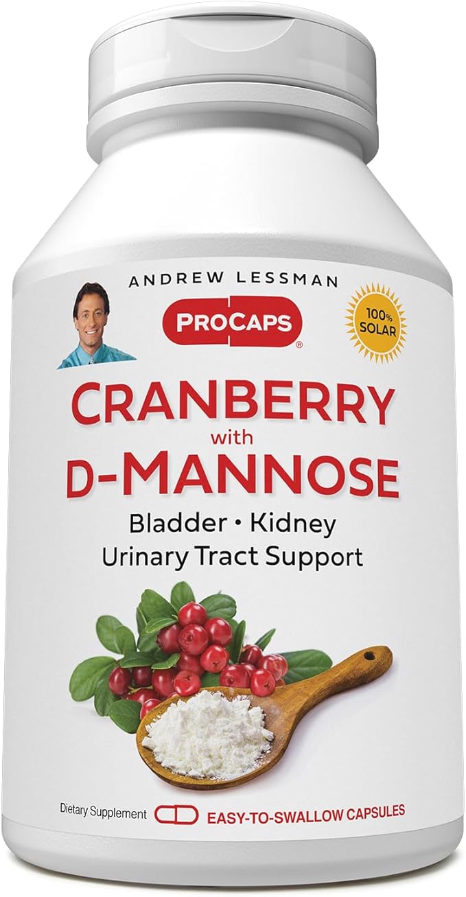 ANDREW LESSMAN Cranberry with D-Mannose - 360 Capsules - Supports Bladder, Kidney and Urinary Tract Health. High Potency Standardized Cranberry Concentrate and D-Mannose. Easy to Swallow Capsules