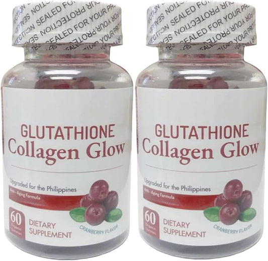 Nature Glow Glutathione Collagen Glow, 60 Organic Chewable Gummies (Cranberry (2 Bottles))