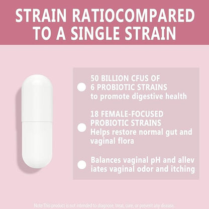 Vaginal Probiotics for Women pH Balance with Prebiotics and Lactobacillus Probiotic Blend - Vaginal Health Supplement - Promote Healthy Vaginal Odor & Vaginal Flora,60 Count