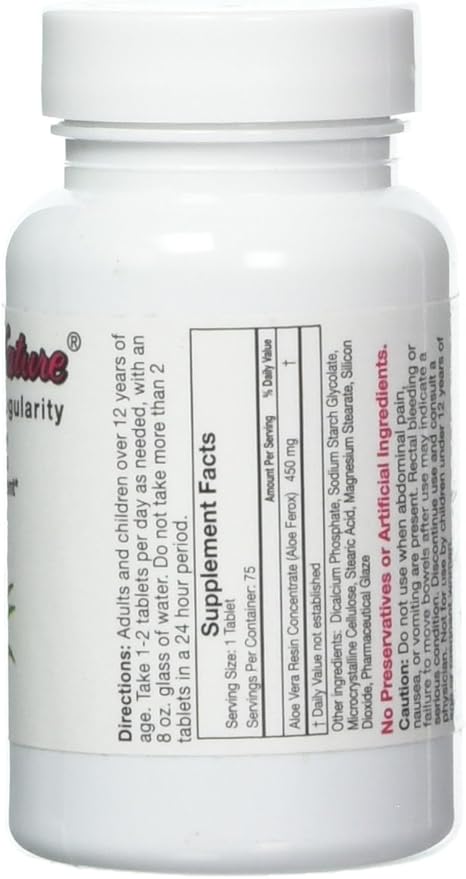 Tablets: Herbal Aid to Regularity, Pure Aloe Vera Dietary Supplement, 75 Tablets