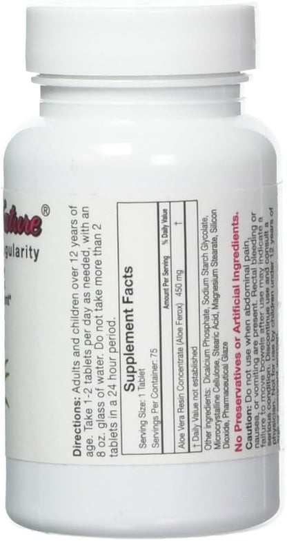 Tablets: Herbal Aid to Regularity, Pure Aloe Vera Dietary Supplement, 75 Tablets