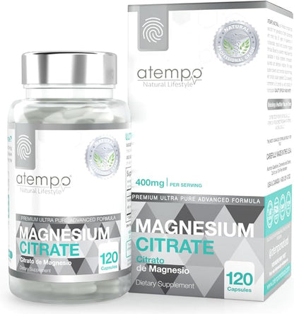 Magnesium Citrate, for Metabolism, Enzyme Function, Electrolyte Balance, Stress, Nerves & Muscles Health* Professional Grade High Absorption, NO FILLERS-ADDITIVES, 120 Vegan Capsules Delay Release