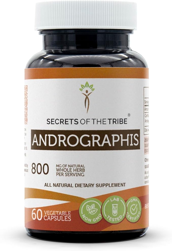 Secrets of the Tribe Andrographis 60 Capsules, 800 mg, Andrographis (Fah talai jone, Andrographis Paniculata) Dried Herb (60 Capsules)