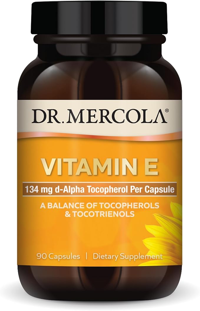 Dr. Mercola Vitamin E, 90 Servings (90 Capsules), 134 mg Per Capsule, Dietary Supplement, Supports Healthy Skin, Non-GMO