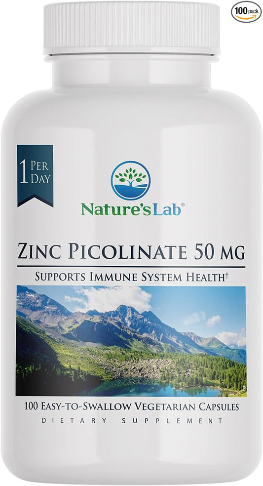 Nature’s Lab Zinc Picolinate 50mg - Highly Absorbable Zinc Supplement – 100 Capsules (3 Month Supply)