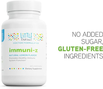 DAVINCI Little Immuni-z - Kids Zinc Lozenge to Support Immune Health, Throat Tissue, Brain Health and Development, Sleep and Focus - with Zinc Citrate and More - Lemon Flavor - 60 Lozenges
