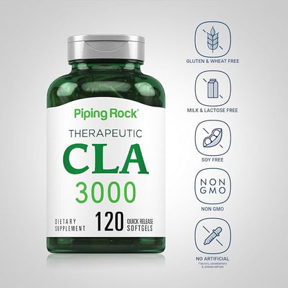 Piping Rock CLA Supplements | 3000mg | Conjugated Linoleic Acid | 120 Softgels | Non-GMO, Gluten Free
