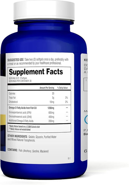 Omega3 - Heart & Brain Support Formula with Fish & Krill Oil - EPA & DHA - 60 Doctor Formulated Capsules