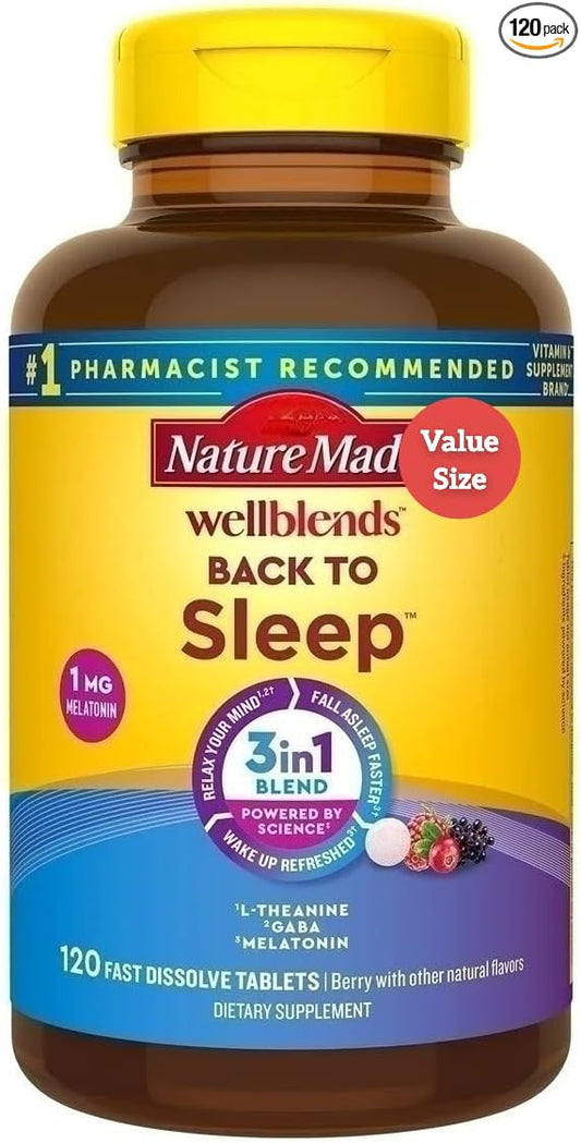 Nature Mades Wellblends Back to Sleep, 120 Fast Dissolve Tablets Bundle - Non-Habit Forming, Naturally Acting Sleep Aids Function for Health