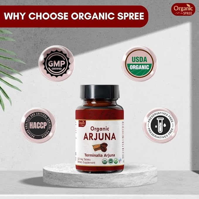 ARJUNA 120 Tablets | Terminalia Arjuna (Arjuna) | USDA Organic Certified | Organic and Natural 120tab