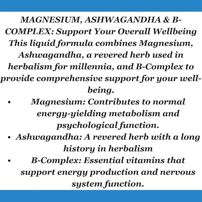 Magnesium, Ashwagandha & B-Complex Liquid Drops | Supports Stress Management,Nervous System,Promotes Energy Levels | Non-GMO and Gluten-Free | 1 Fl Oz (1)
