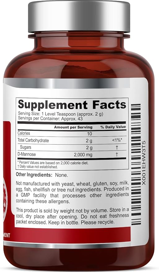 D-Mannose Pure Powder 2000 mg 3 oz 85 g - Supports Urinary Bladder Tract Health
