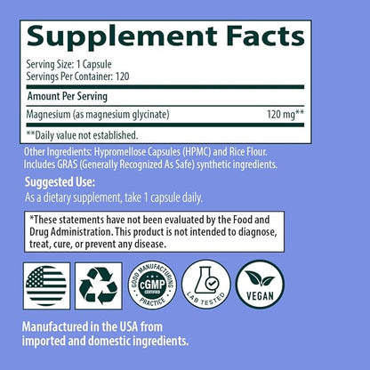 Sanar Naturals Magnesium Glycinate - Supports Muscle Health, and Energy Management - Non-GMO, Gluten Free, Magnesium Supplement,120 Capsules