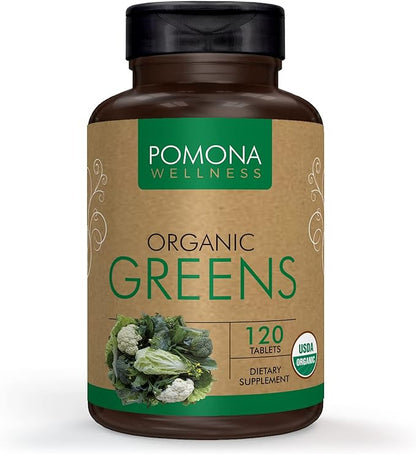 Pomona Wellness Super Greens Supplement, Full Of Superfood Vitamins & Minerals, Fruits & Vegetable, Greens Powder for Bloating and Digestion, Gut Health, USDA Organic, Non-GMO, 120 Tablets