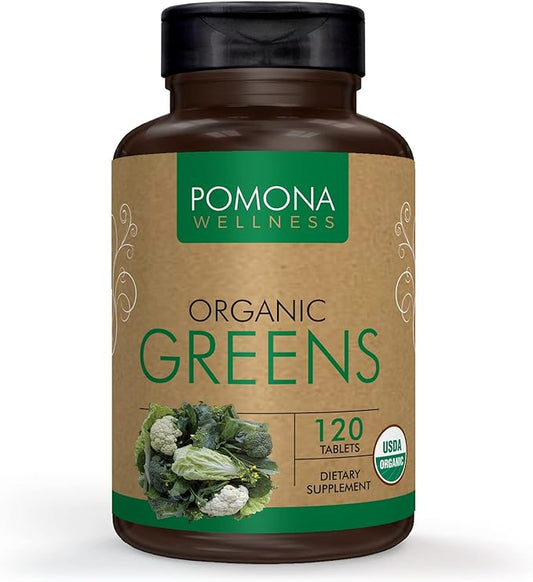 Pomona Wellness Super Greens Supplement, Full Of Superfood Vitamins & Minerals, Fruits & Vegetable, Greens Powder for Bloating and Digestion, Gut Health, USDA Organic, Non-GMO, 120 Tablets
