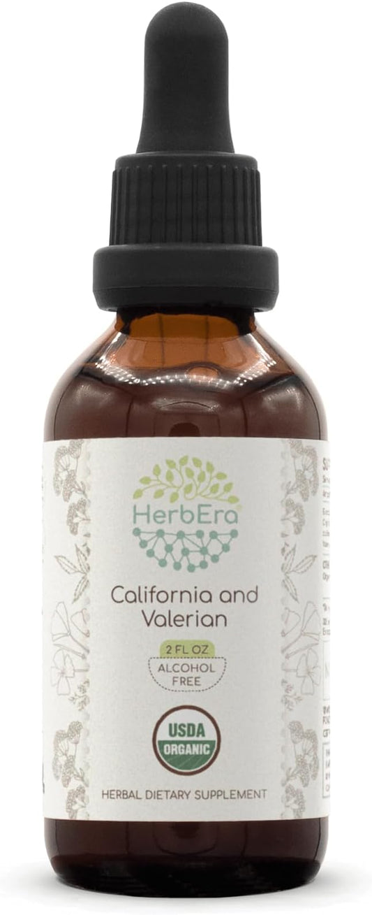 California and Valerian B60 USDA Organic Tincture | Alcohol-Free Extract, Herbal Drops | Certified Organic California Poppy (Eschscholzia californica), Valerian Root (Valeriana officinalis) (2 oz)