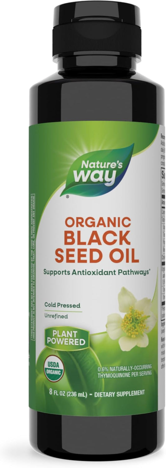Nature's Way Organic Black Seed Oil, Supports Antioxidants Pathways*, Cold-Pressed, Vegan, Gluten Free, 8 fl oz (Packaging May Vary)