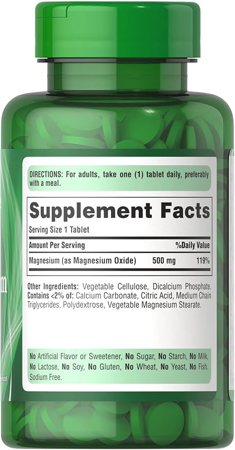 Puritan's Pride High Potency Magnesium Tablets, 500 mg, 100 Count