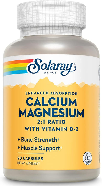 Solaray Calcium & Magnesium w/ D2 Amino Acid Chelate 2:1, Capsule (Btl-Plastic) | 90ct