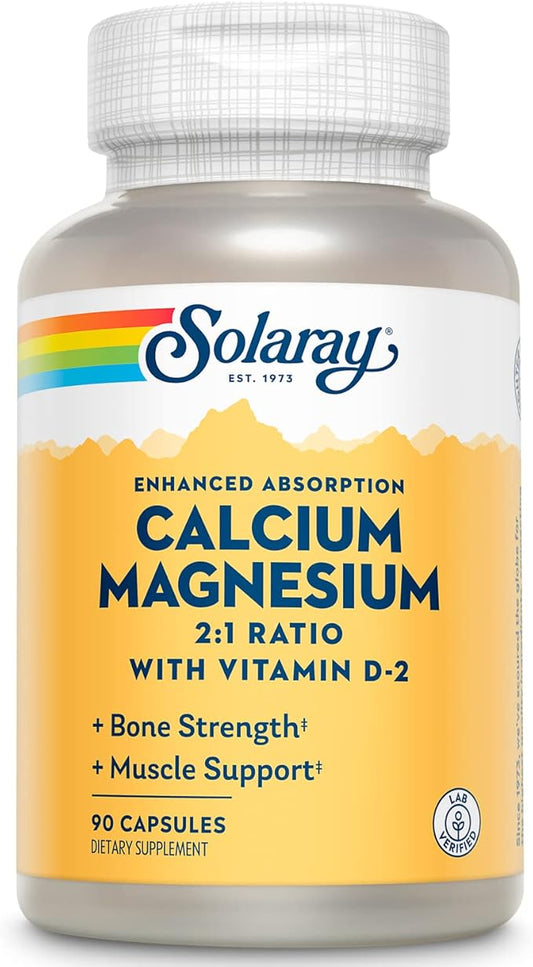 Solaray Calcium & Magnesium w/ D2 Amino Acid Chelate 2:1, Capsule (Btl-Plastic) | 90ct