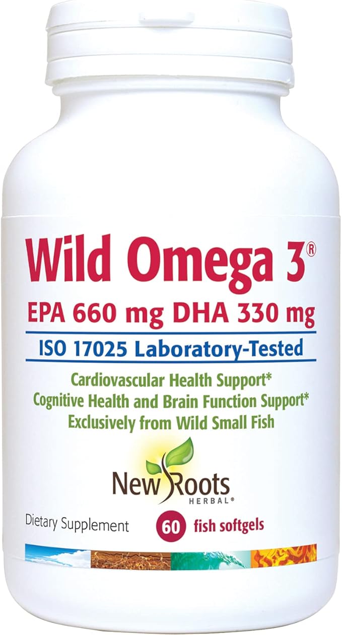 New Roots | Wild Omega 3 Fish Oil Supplement | Ultra Pure Pharmaceutical-Grade with Highest Concentration Vitamin E (60 Softgels), Best EPA DHA Ratio 2:1 for Optimal Heart and Brain Health