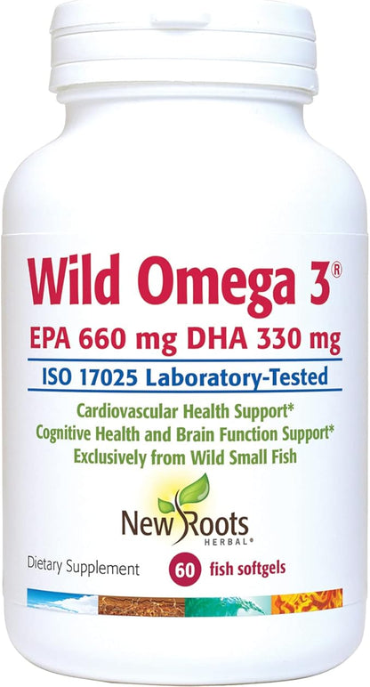 New Roots | Wild Omega 3 Fish Oil Supplement | Ultra Pure Pharmaceutical-Grade with Highest Concentration Vitamin E (60 Softgels), Best EPA DHA Ratio 2:1 for Optimal Heart and Brain Health