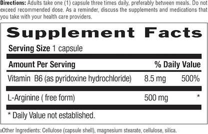 Country Life L-Arginine Caps with Vitamin B-6, 500mg, 200 Vegan Capsules, Certified Gluten Free, Certified Vegan