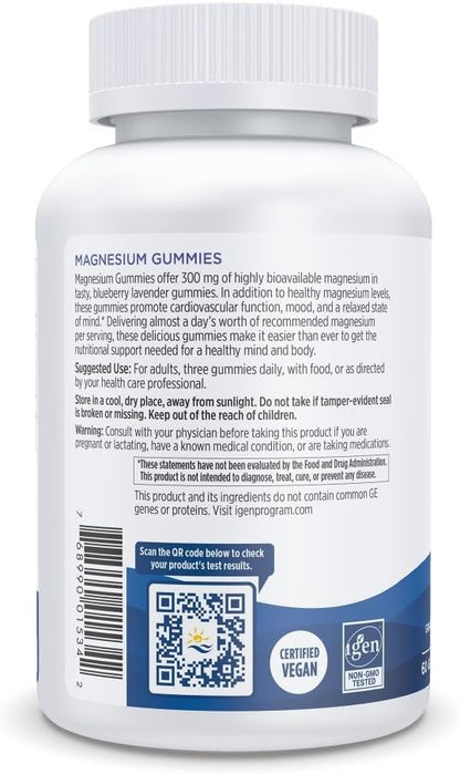 Nordic Naturals Magnesium Gummies for Adults, Blueberry Lavender Flavor - 60 Gummies - Vegan Magnesium Supplement for Mind, Mood, and Cardiovascular Support - Non-GMO - 20 Servings
