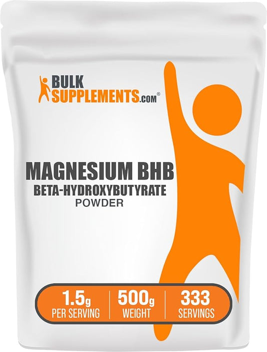BulkSupplements.com Magnesium BHB Powder - BHB Salts, Beta-HydroxyButyrate Powder - Unflavored & Gluten Free, 1.5g per Serving, 500g (1.1 lbs) (Pack of 1)