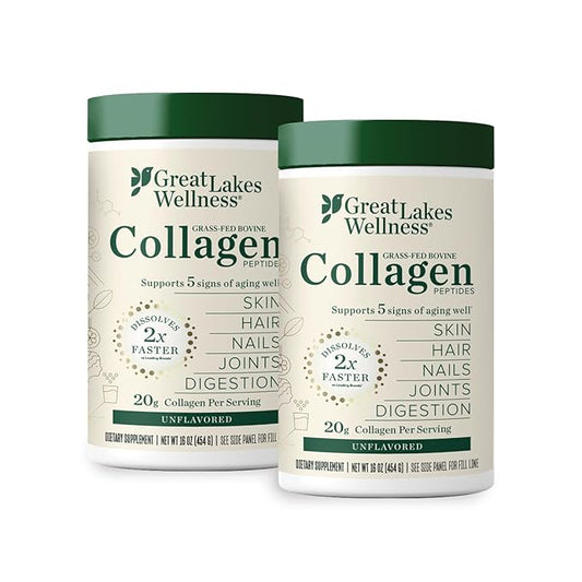 Great Lakes Wellness Collagen Peptides Powder for Skin, Hair, Nails, Joints & Digestion - Unflavored - Quick Dissolve Hydrolyzed, Non-GMO, Keto, Kosher - 16 oz - 2 Pack