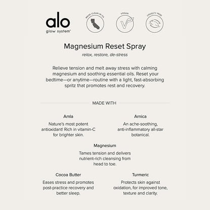 Alo Yoga Magnesium Reset Spray + Mini - Promotes Calm, Resets Body and Mind - With Soothing Magnesium, Valerian, Arnica, and Aromatherapy - 3.2 oz & 0.7 oz