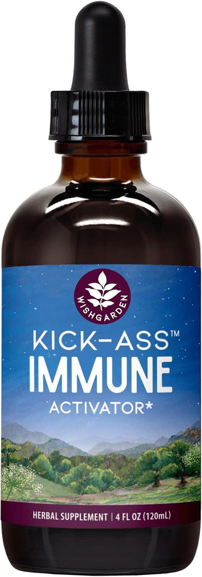 WishGarden Herbs Kick-Ass Immune Activator - Herbal Immune Support Supplement for Adults, Plant-Based Immune Booster & Immune Defense w/Echinacea & Goldenseal, Rapid Immunity Boost Formula, 4oz