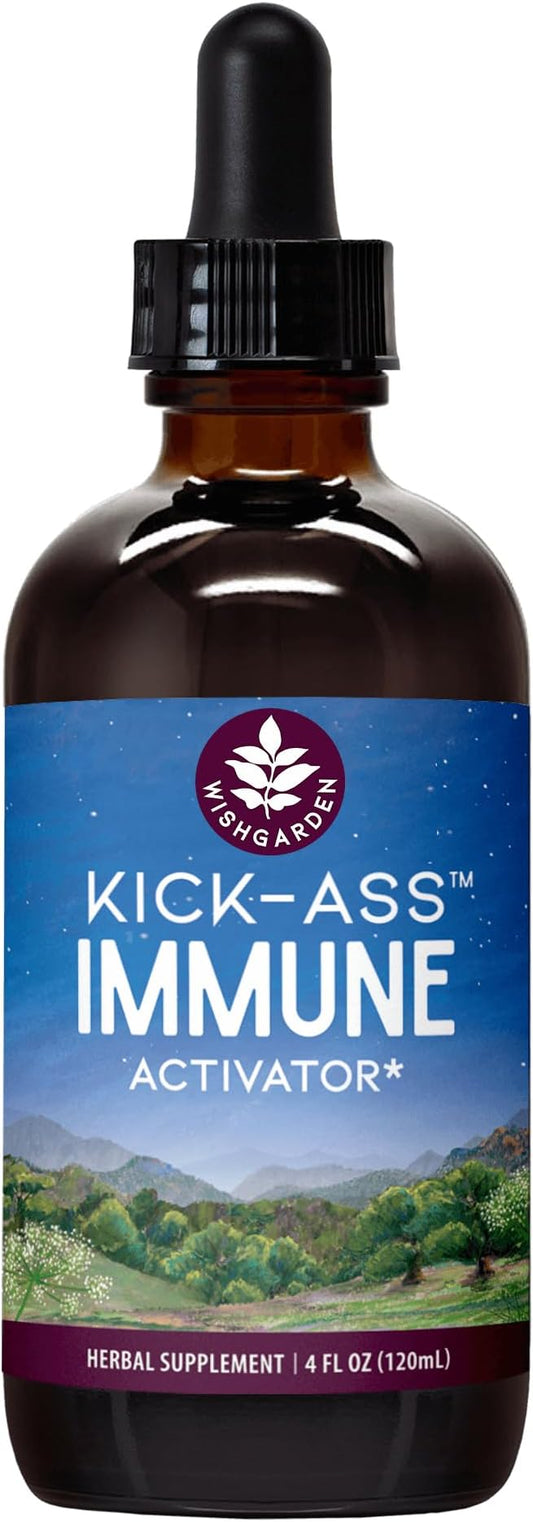 WishGarden Herbs Kick-Ass Immune Activator - Herbal Immune Support Supplement for Adults, Plant-Based Immune Booster & Immune Defense w/Echinacea & Goldenseal, Rapid Immunity Boost Formula, 4oz