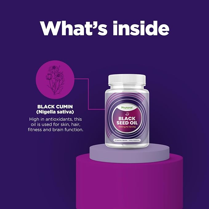 Phytoral Premium Black Seed Oil Capsules - Nigella Sativa Black Seed Oil Pills for Digestive Health Immune Support and Brain Booster Antioxidant Supplement - Full Spectrum Cumin Capsules