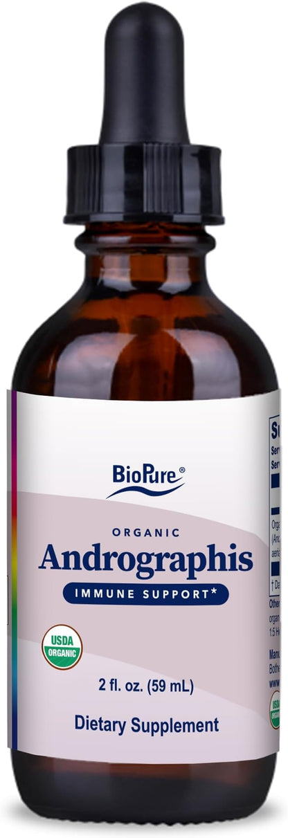 BioPure Andrographis – Organic Herbal Extract of Andrographis paniculata with Andrographolides for Immune System, Liver Health, Respiratory Support, Microbiome Balance, & Overall Wellness – 2 fl oz