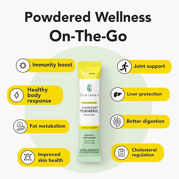 Nano Turmeric Curcumin Drink Powder with Vitamin C Wellness Immunity Shots– Instant Drink Mix Packets, Tasty Mango Flavor – 35X Absorption – Joint Support & Immune Boost Supplement