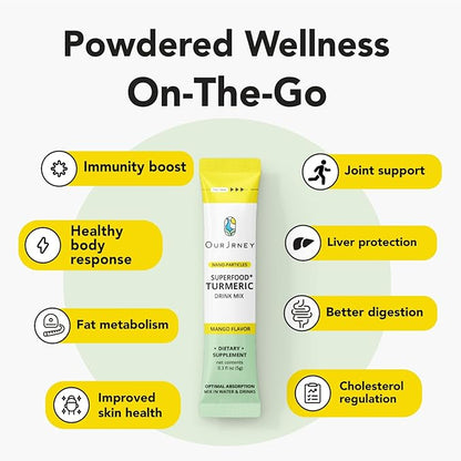 Nano Turmeric Curcumin Drink Powder with Vitamin C Wellness Immunity Shots– Instant Drink Mix Packets, Tasty Mango Flavor – 35X Absorption – Joint Support & Immune Boost Supplement