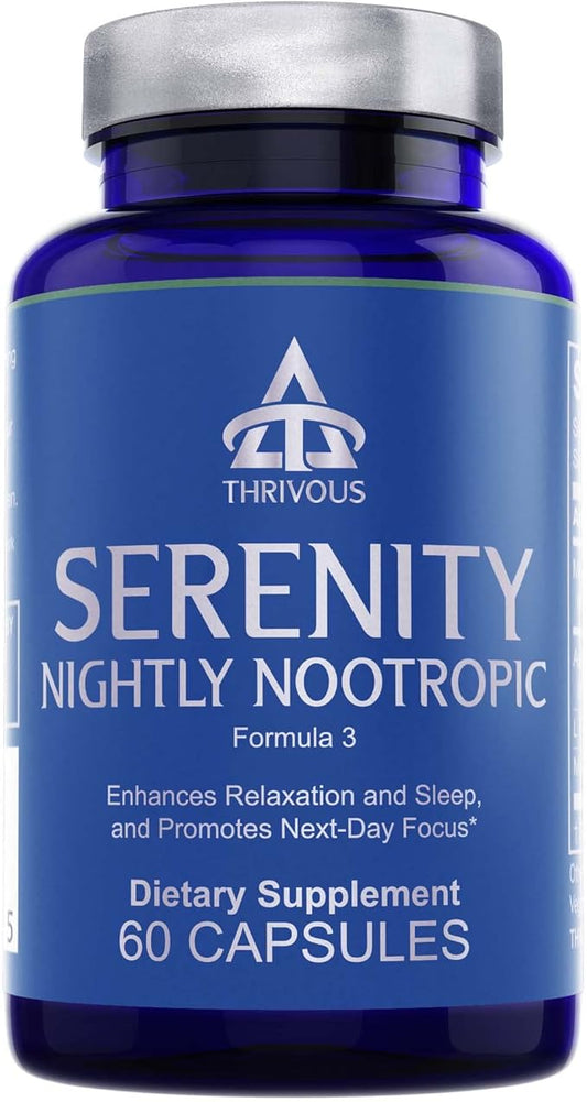 Thrivous Serenity - Natural Sleep Aid Pills - 5mg Melatonin with 200mg L-Theanine and Magnesium Glycinate - Extra Strength Stress Relief Supplement - 30 High Dose Servings - 60 Capsules