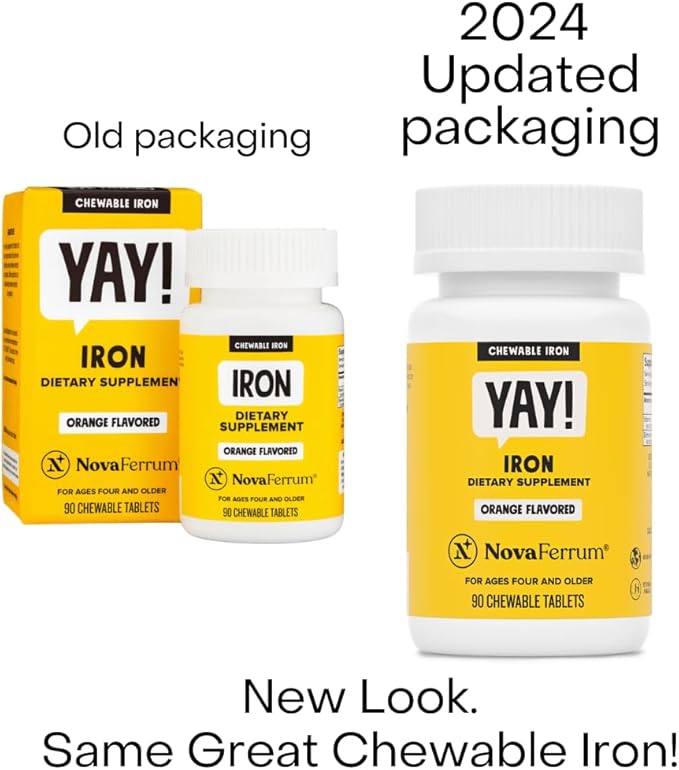 NovaFerrum Yay | Chewable Iron Supplement for Kids & Adults for Anemia | 18mg of Iron | 90 Servings | Sugar Free | Vegan | Gluten Free | Orange Flavor