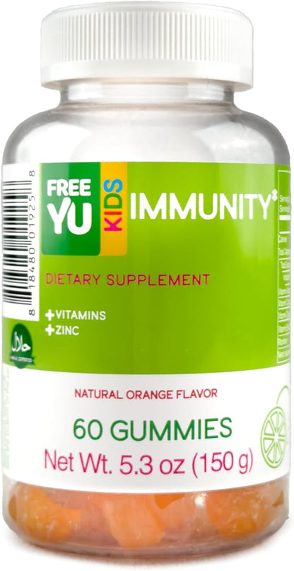 Kids Immunity Gummy - Dietary Supplement with Vitamins for Kids & Children - Chewable Multivitamin Booster Gummies with B12, Zinc, Vitamin C, D, E, A - Gluten Free & Halal - 60 Gummies (5.3 oz)